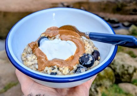 Gut-friendly breakfast - Lucy Loves Nutrition eating porridge in Dartmoor